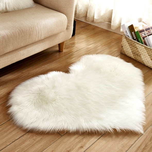 Love Heart Rugs Artificial Wool Sheepskin Hairy Carpet Faux Floor Mat Fur Plain Fluffy Soft Area Rug Tapetes, Size:80*90cm(White)