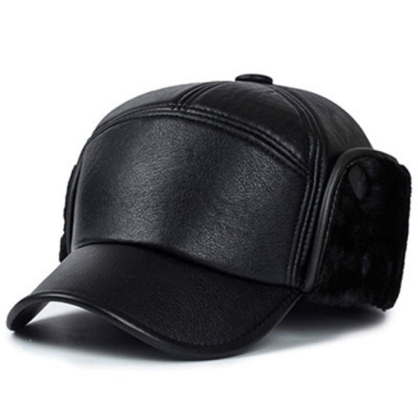 Men Casual Leather Warm Bomber Hats(Black Fur)