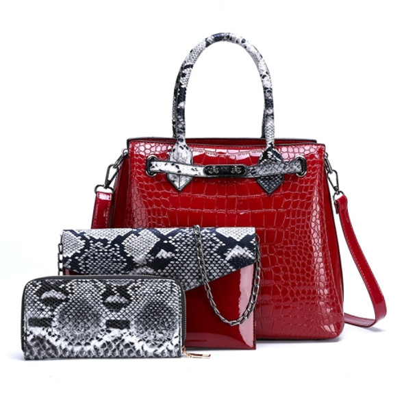 3 in 1 Fashion Crocodile Texture One-Shoulder Large Capacity Handbag(Red Wine)