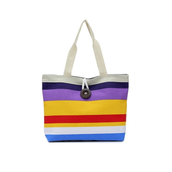 3 PCS Color Canvas Stripe Contrast Color Shoulder Bag Casual Trend Large Capacity Handbag Green Shopping Bag(Purple)