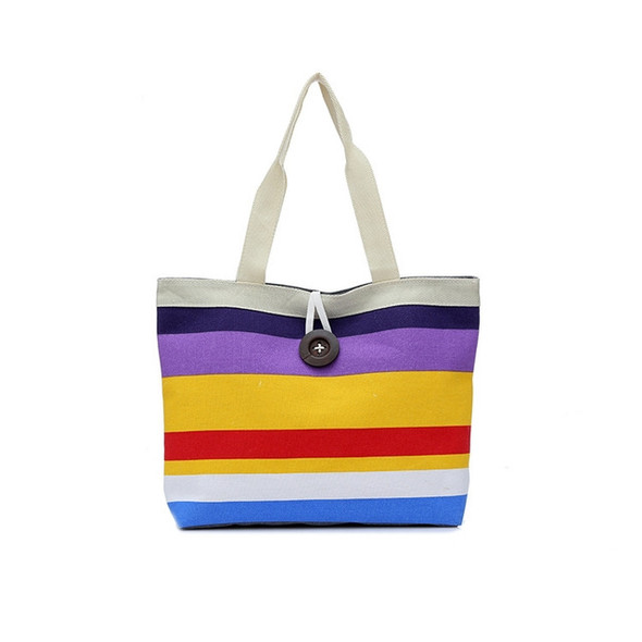 3 PCS Color Canvas Stripe Contrast Color Shoulder Bag Casual Trend Large Capacity Handbag Green Shopping Bag(Purple)