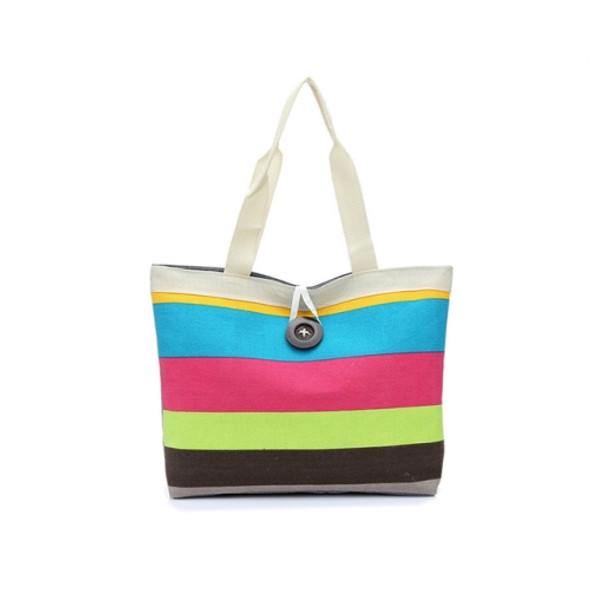 3 PCS Color Canvas Stripe Contrast Color Shoulder Bag Casual Trend Large Capacity Handbag Green Shopping Bag(Blue)