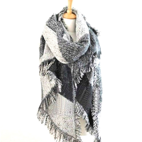 Winter Beveled Scarf Cashmere Plaid Color Matching Tassel Irregular Shawl, Size:205 x 65cm(Gray)