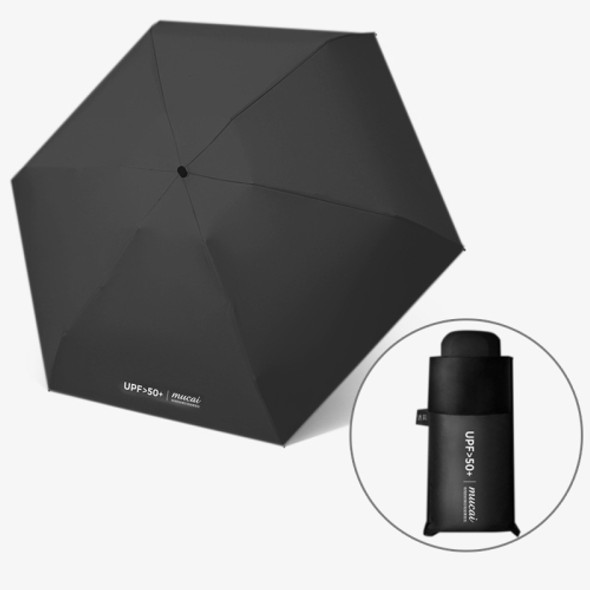 Mini Portable Umbrella Rain Women Windproof Durable 5 Folding Sun Umbrellas(Black)