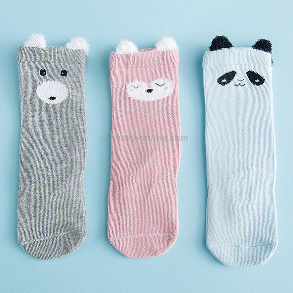 3 Pairs Cartoon Lovely Autumn Winter Cotton Baby Socks, Size:S(Gray Bear)