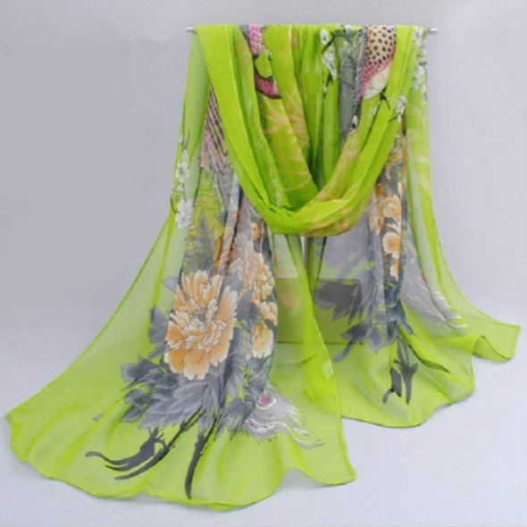 Ladies Peacock Flowers Printed Pattern Scarf Thin Chiffon Scarf Beach Sun Protection Shawl, Size:50×160cm(Green)