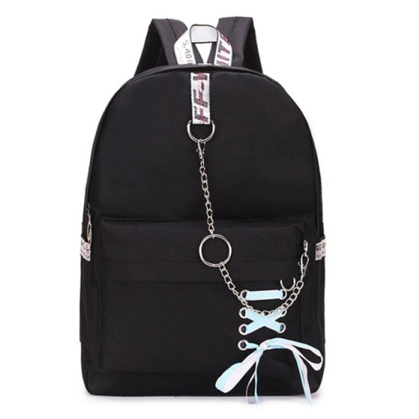 Campus College Wind Butterfly-knot Ribbon Bag Backpack(Black)