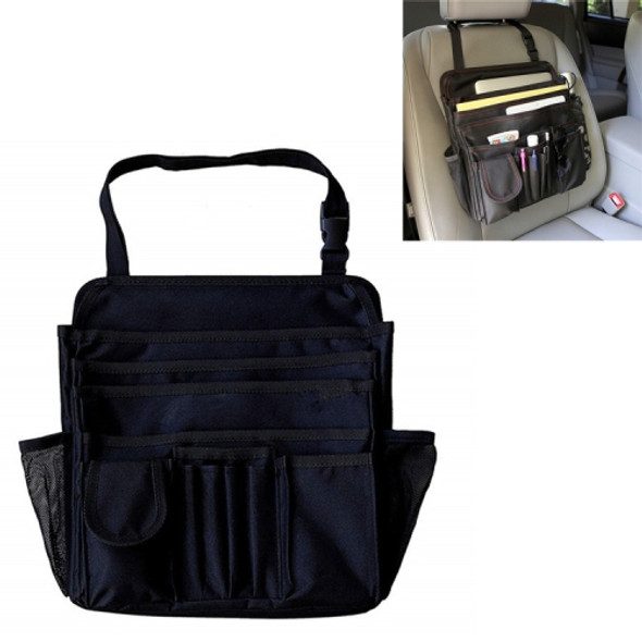 Short Car Storage Bag Car Tablet Computer File Storage Bag(Black + Black Line)