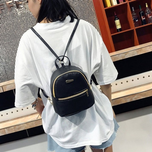 Mini PU Leather Double Shoulders School Bag Travel Backpack Bag (Black)