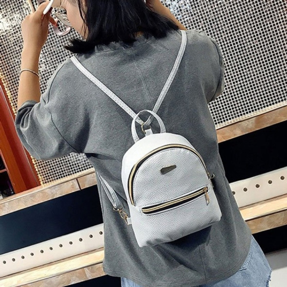 Mini PU Leather Double Shoulders School Bag Travel Backpack Bag (Grey)