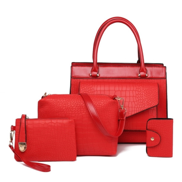 4 in 1 Fashionable PU Leather Women's Handbag Single-shoulder Bag Messenger Bag (Red)
