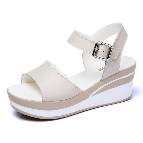 Buckle Wedge Casual Wild Sandals for Women (Color:Beige Size:40)