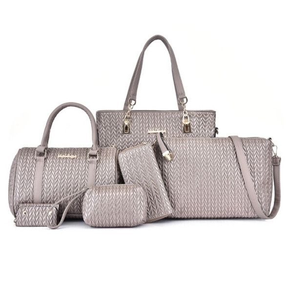 6 in 1 Weave Pattern PU Shoulder Bag Ladies Handbag Messenger Bag (Grey)