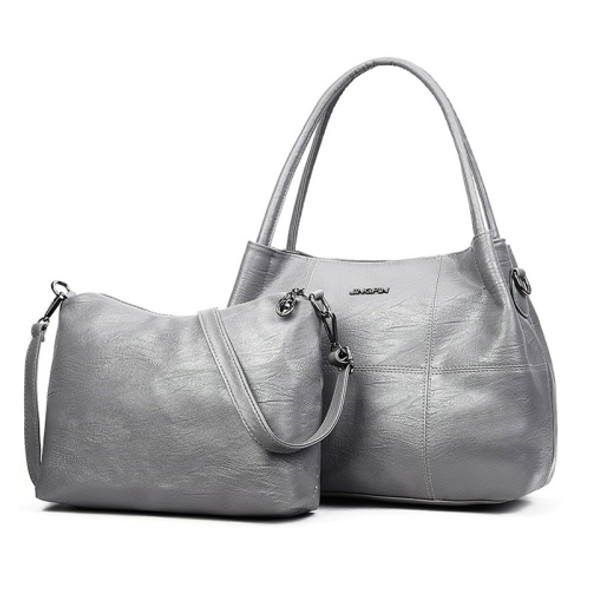 2 in 1 Casual PU Shoulder Bag Ladies Handbag Messenger Bag (Grey)