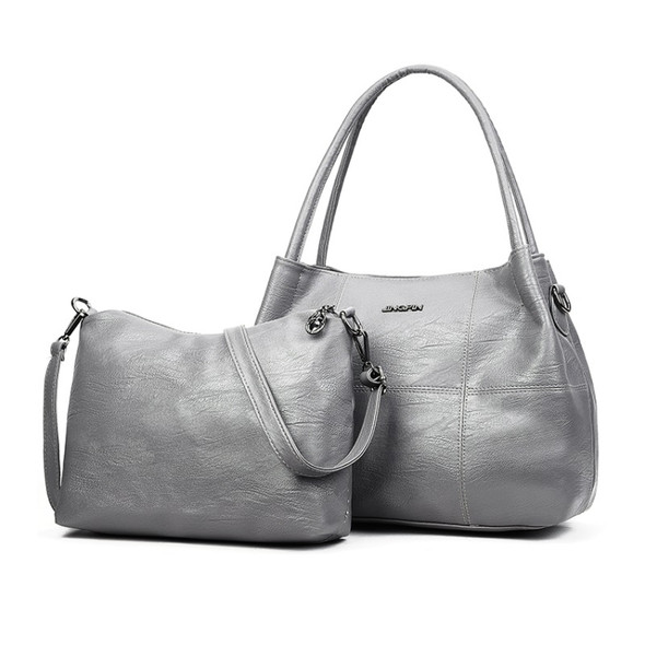 2 in 1 Casual PU Shoulder Bag Ladies Handbag Messenger Bag (Grey)