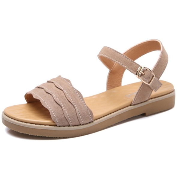 Suede Flat Bottom Non-slip Wearable Lightweight Sandals for Women (Color:Khaki Size:40)