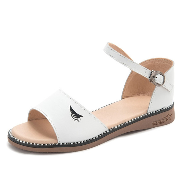 Simple Non-slip Wear-resistant Wrapped Heel Buckle Women Sandals (Color:White Size:39)