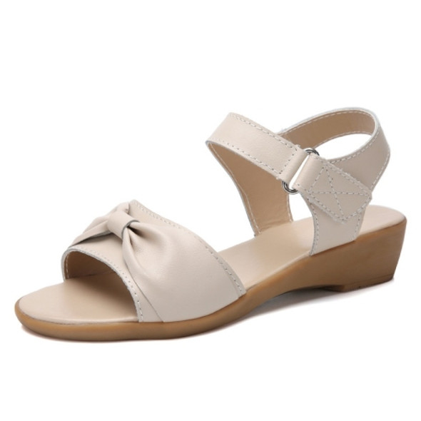 Casual Simple Non-slip Wear-resistant Bowknot Women Sandals (Color:Beige Size:38)