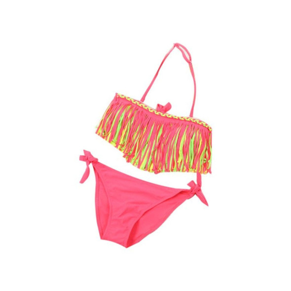 2 PCS Tri-color Tassel Split Bikini Swimsuit for Girls, Size:S(Yellow)