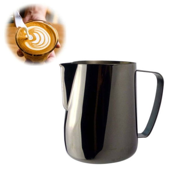 Milk Jug 0.3-0.6L Stainless Steel Frothing Pitcher Pull Flower Cup Coffee Milk Frother Latte Art Milk Foam Tool Coffeware, Capacity:350ml(black)