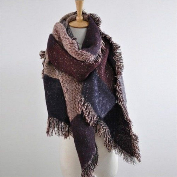 Winter Beveled Scarf Cashmere Plaid Color Matching Tassel Irregular Shawl, Size:205 x 65cm(Wine Red)