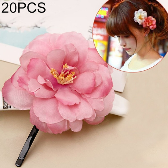 20 PCS Photo Headwear Simulation Small Peony Flower Hairpin Word Clip Beach Vacation Hair Accessories(Bean Paste)