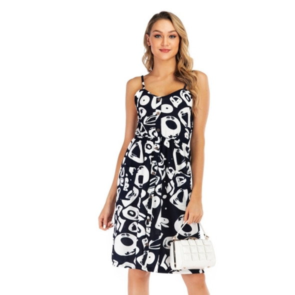 Sexy Floral Strap Slim Print Dress (Color:Black White Size:M)