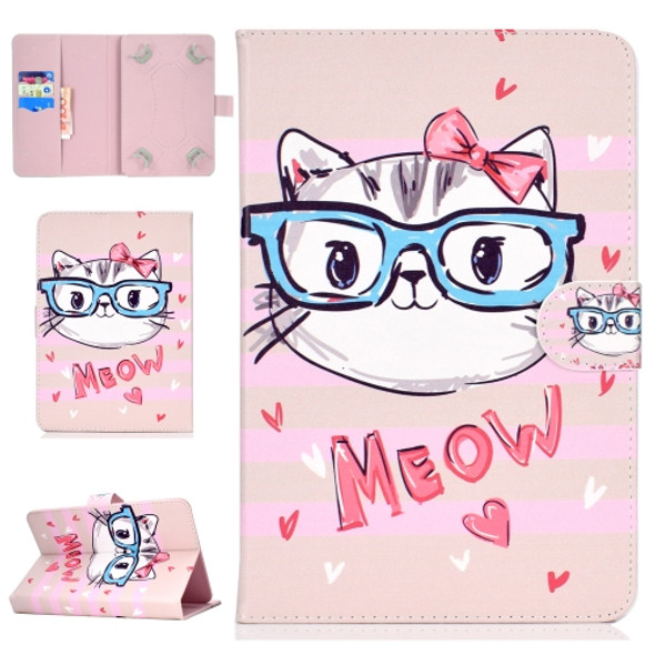 Colored Pattern Drawing Horizontal Flip PU Leather Case with Three-folding Holder for 7 inch Tablet PC(Glasses cat)