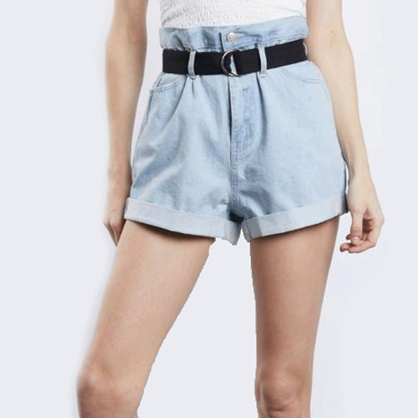 Elastic Waist Ruffled Denim Shorts (Baby Blue_M)