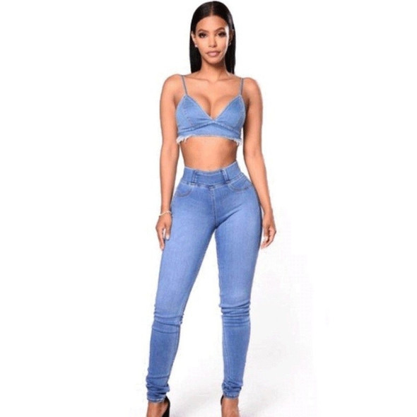 Elastic Waist Casual Jeans (Color:Baby Blue Size:XL)