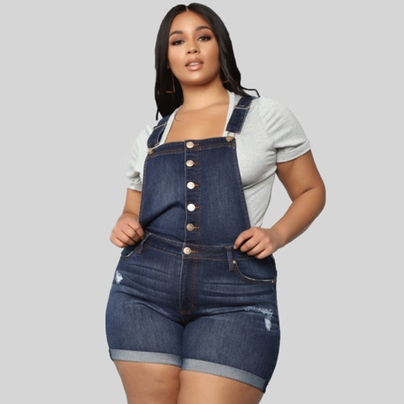 Plus Sized Denim Bib Shorts (Color:Dark Blue Size:XXXXXXL)