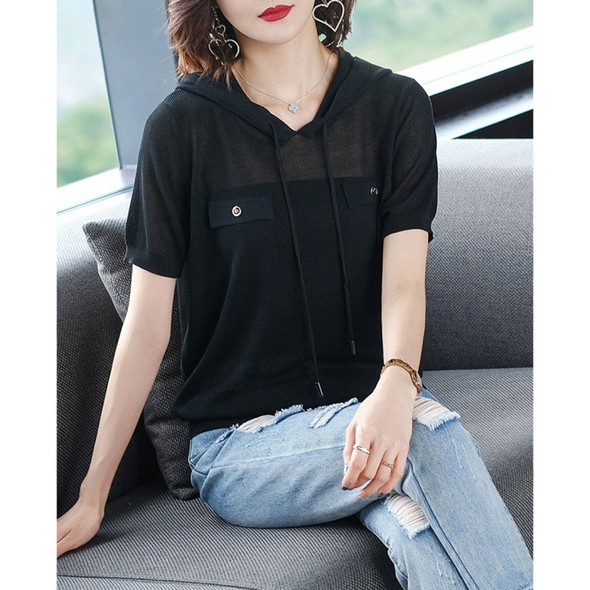 Ice Silk Hooded Thin Short Sleeves (Color:Black Size:Free Size)