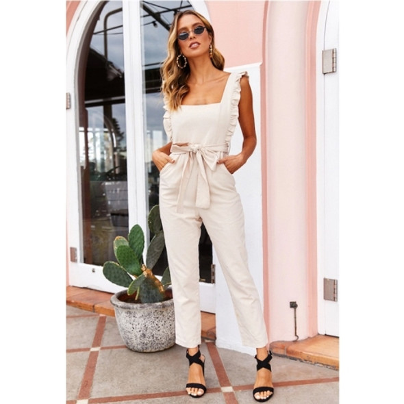 Fashion High-waisted Temperament Ruffled Jumpsuit (Color:Apricot Size:S)