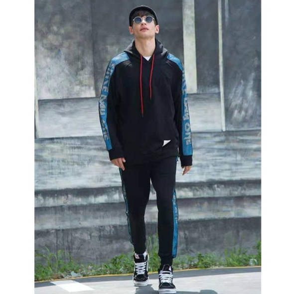 Fashion Casual Loose Sportswear Long Sleeve Sports-suit (Color:Black Blue Size:XXXXL)