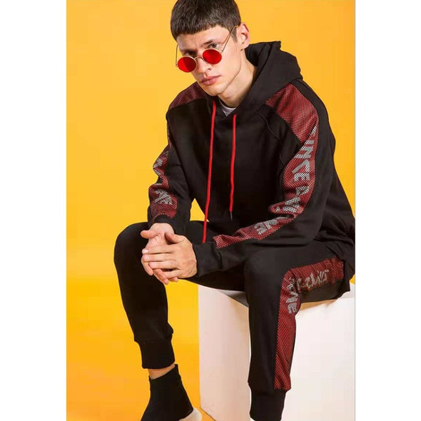 Fashion Casual Loose Sportswear Long Sleeve Sports-suit (Color:Black Red Size:XXXXL)