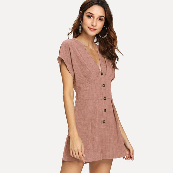 Elegant and Sexy High Waisted V-neck Button Decorative One-piece Dress (Color:Brick Red Size:L)