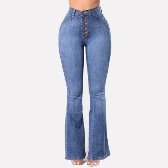 Slim-fit High-waisted Buttocks Denim Flared Pants (Color:Baby Blue Size:XL)