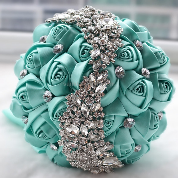 Wedding Holding Flowers Bridal Bouquet Accessories Bridesmaid Rhinestone Party Wedding Decoration Supplies(Green)