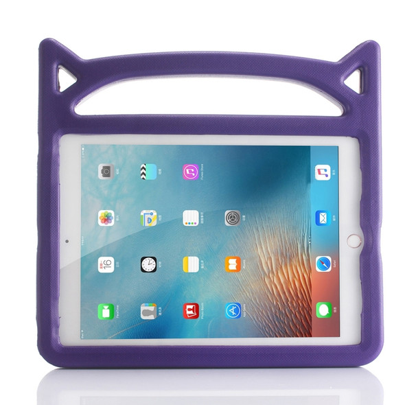 For iPad 9.7 (2018) & iPad 9.7 (2017) & iPad Air & iPad Air 2 Universal Cat Ear Shaped EVA Bumper Protective Case with Handle & Holder(Purple)