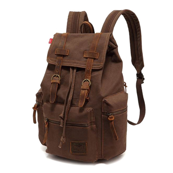 AUGUR 1039 Large Student Retro Canvas Backpack Shoulders Laptop Bag(Coffee)