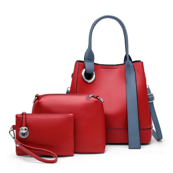 3 In 1 Fashion Solid Color Bucket Type Handbag Shoulder Bag(Red)