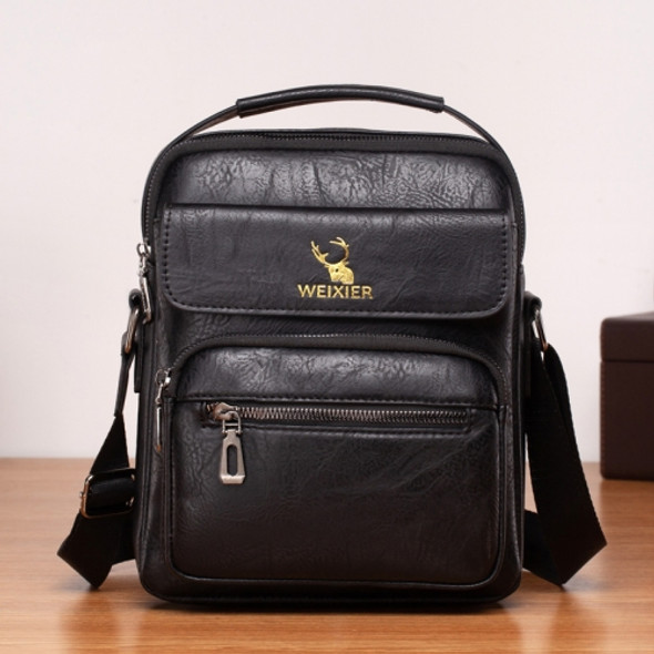 WEIXIER 8682 Large Capacity Retro PU Leather Men Business Handbag Crossbody Bag (Black)