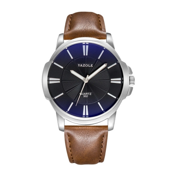 332 YAZOLE Men Fashion Business Leather Band Quartz Wrist Watch(Brown + Black)