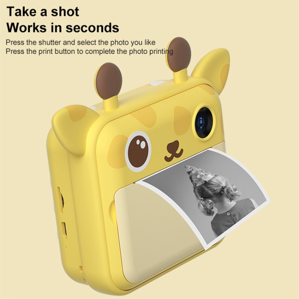 P1 Yellow Fawn  32GB Children Polaroid Camera 1200W Front And Rear Dual-Lens Mini Print Photographic Digital Camera Toy