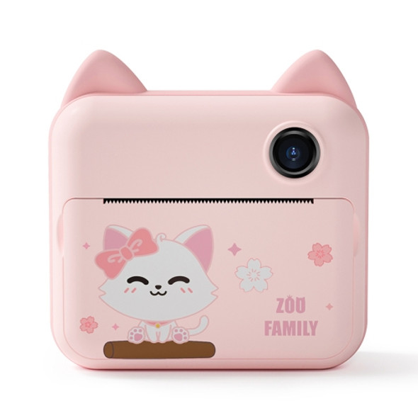 P1 16GB Children Polaroid Camera 1200W Front And Rear Dual-Lens Mini Print Photographic Digital Camera Toy(Pink Cat)