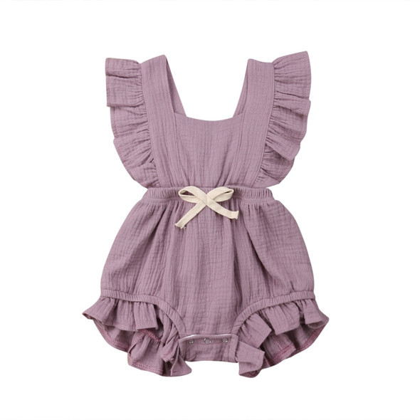 Baby Solid Color Sleeveless Ruffled Jumpsuit Back Strap Romper, Size:70cm(Purple)