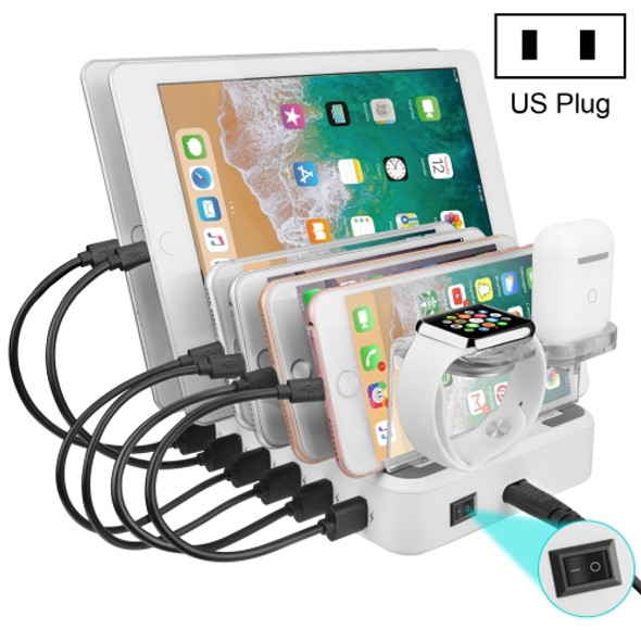PW018 60W QC 3.0 USB + 5 USB Ports Smart Charger with Detachable Bracket, US Plug