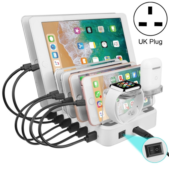 PW018 60W QC 3.0 USB + 5 USB Ports Smart Charger with Detachable Bracket, UK Plug