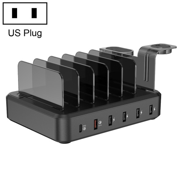 PW018 68W PD USB-C / Type-C + QC 3.0 USB + 4 USB Ports Smart Charger with Detachable Bracket, US Plug