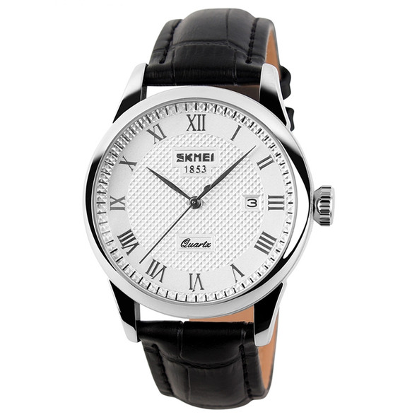 SKMEI 9058 Multifunctional Outdoor Fashion Waterproof Silver Shell Quartz Wrist Watch (Men Style Silver Face Black Strap)